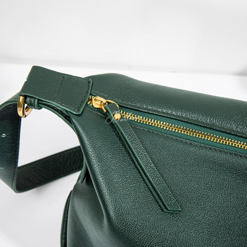 Wholesale Custom Full‑Grain Leather Hobo Bag Smooth Soft Texture Zipper Closure Adjustable Shoulder Strap Minimalist Casual Handbag H98056
