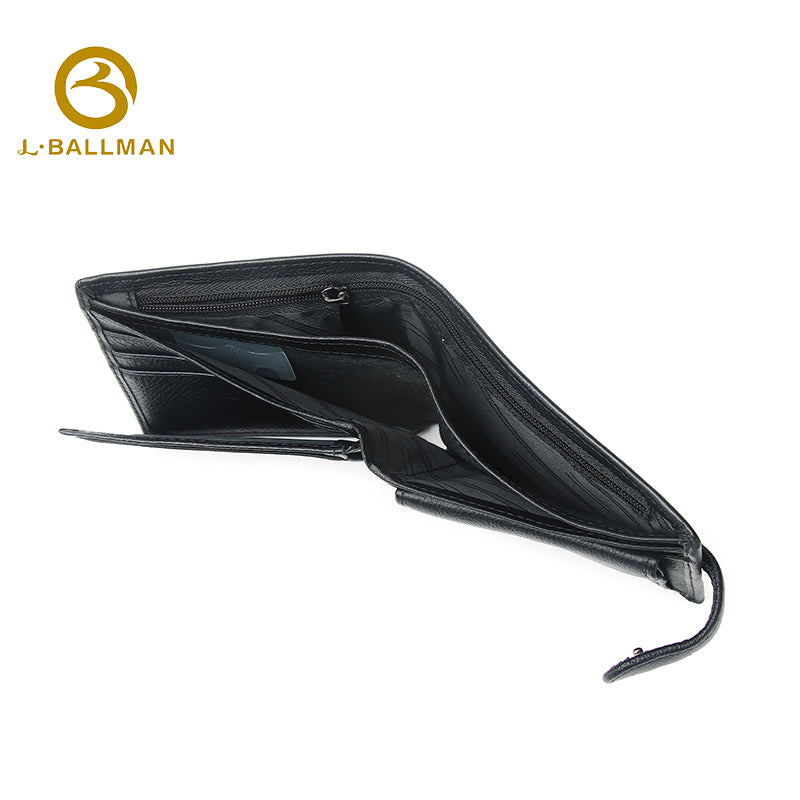 Wholesale Custom leather men short wallet pebbled genuine leather snap button multi card slots daily business travel purse 208#