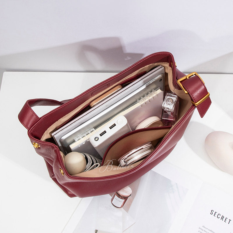 Wholesale Custom Full‑Grain Leather Hobo Bag Soft Slouchy Silhouette Adjustable Buckle Strap Elegant Daily Work Shoulder Bag H98049