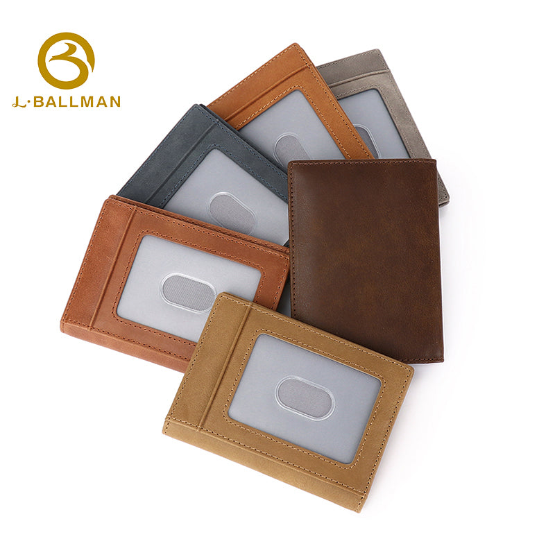 Vintage Crazy Horse Leather Card Holder, Front Clear Id Window, Slim Multi Slots Design For Business Daily Use, Custom Wholesale G038B