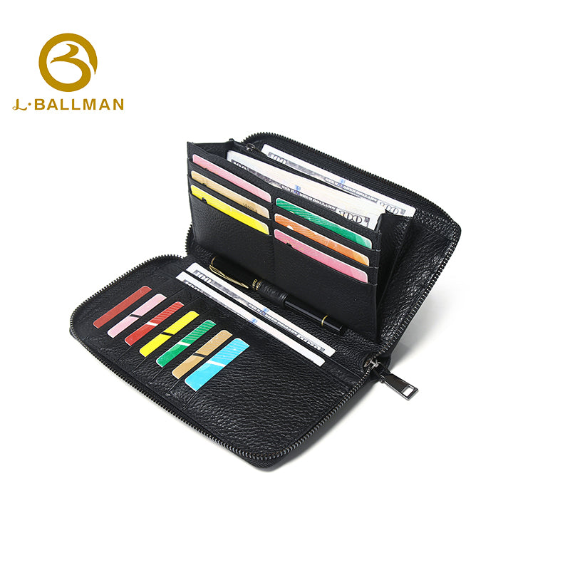 Genuine Leather Men'S Long Zip Around Clutch Bag With Detachable Wrist Strap And Large Capacity For Business Daily Use, Wholesale Custom, 6305#