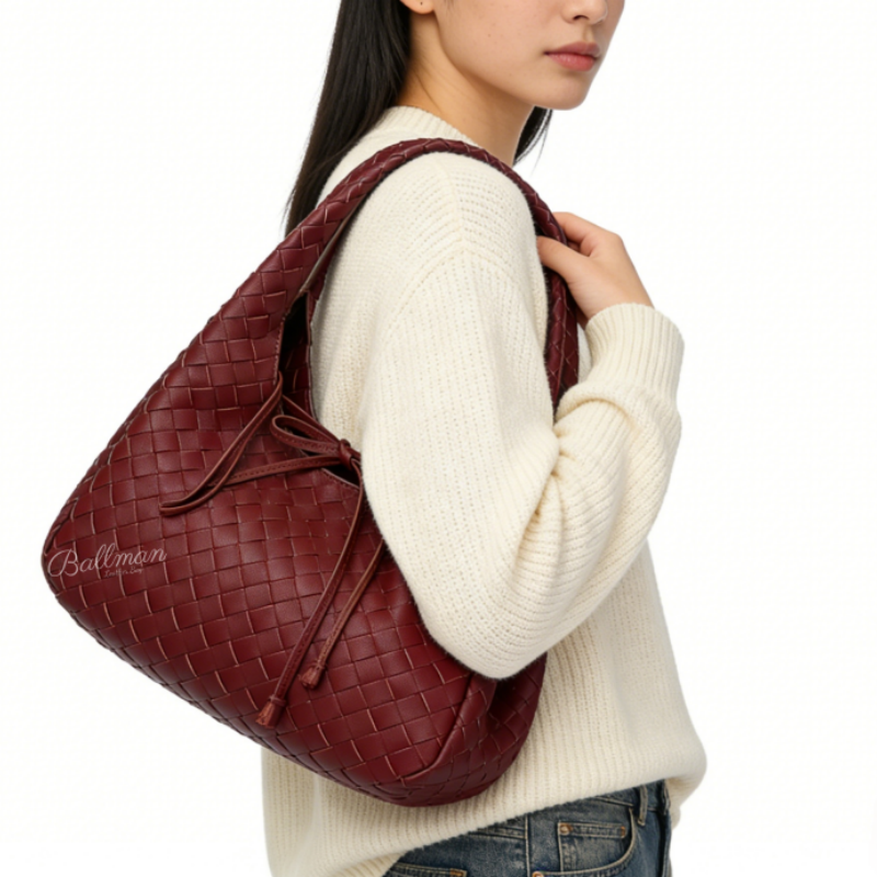 Wholesale Custom Leather Woven Hobo Bag With Matching Inner Pouch Large Capacity Top Handle XK005