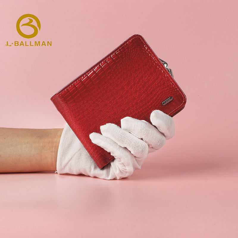 Wholesale Custom Women Short Patent Leather Wallet Crocodile Embossed Multi Card Slots Kiss Lock Coin Purse 902