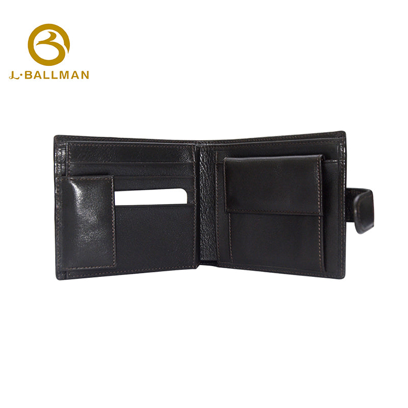 Wholesale Custom leather men short wallet smooth genuine leather snap button multi card slots daily business travel purse 241#