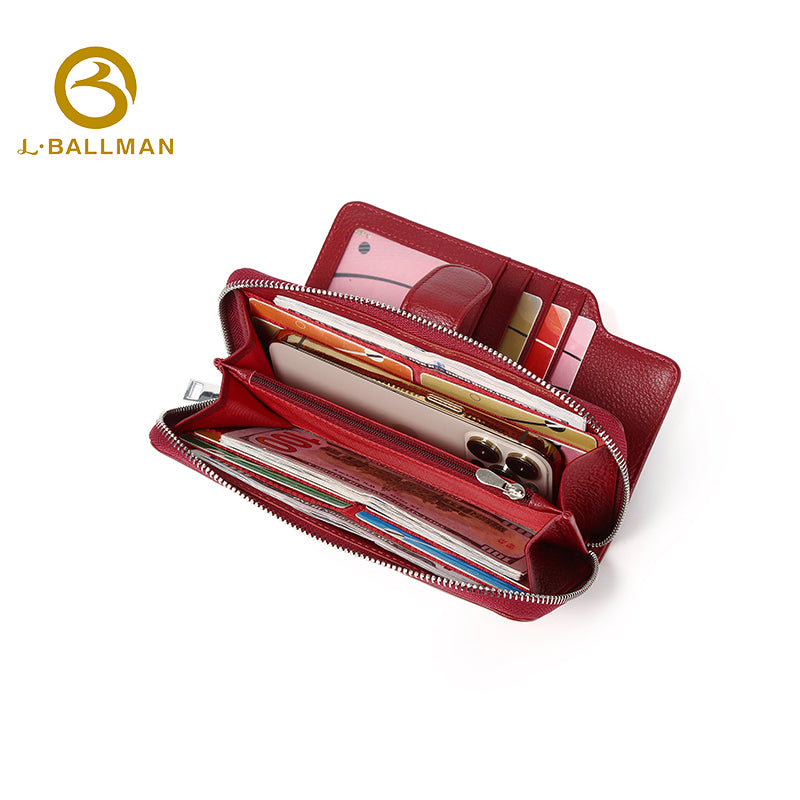Genuine Leather Women'S Zip Around Wrist Bag With Snap Button Flap, Multi Card Slots And Phone Pocket For Daily Outing, Wholesale Custom, 6343-1