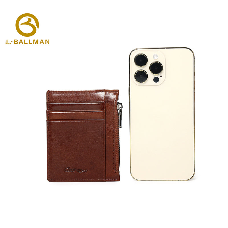 Vegetable Tanned Leather Card Holder with Zipper Coin Pocket Multi Card Slots OEM ODM Custom Wholesale Manufacturer 1664#
