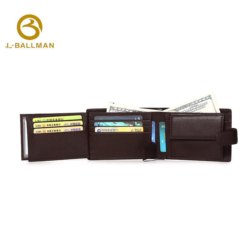 Leather Bifold Wallet with Snap Button Closure Multi Card Slots Bill Compartment ID Window OEM ODM Custom Wholesale Manufacturer 2649#