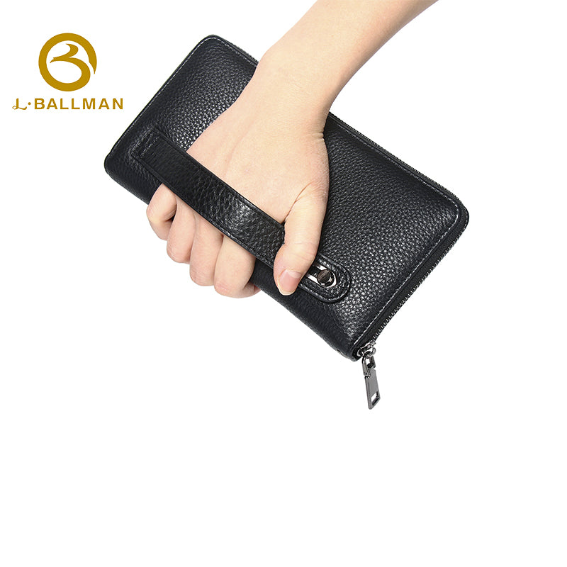 Genuine Leather Men'S Long Zip Around Clutch Bag With Detachable Wrist Strap And Large Capacity For Business Daily Use, Wholesale Custom, 6305#