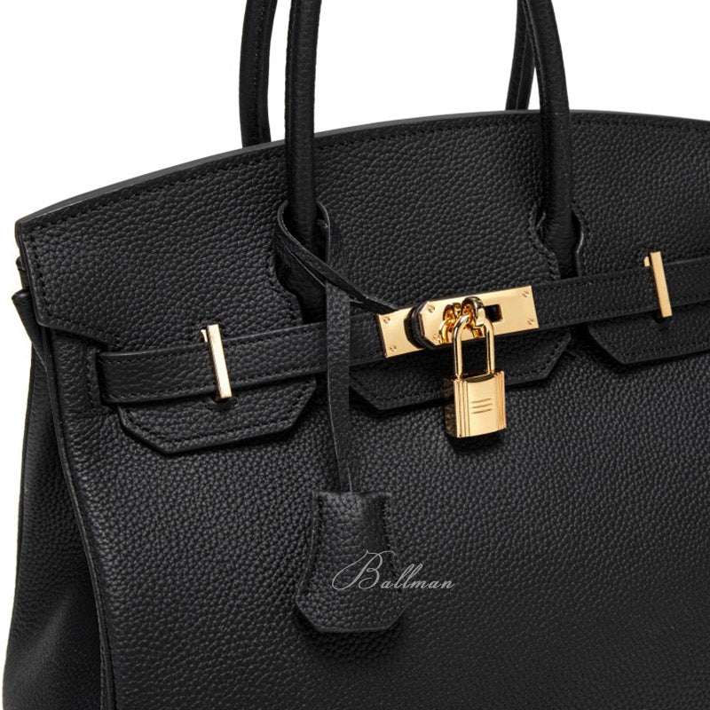 Wholesale Custom Leather Birkin Style Handbag Lock Hardware Top Handle Detachable Shoulder Strap BK001