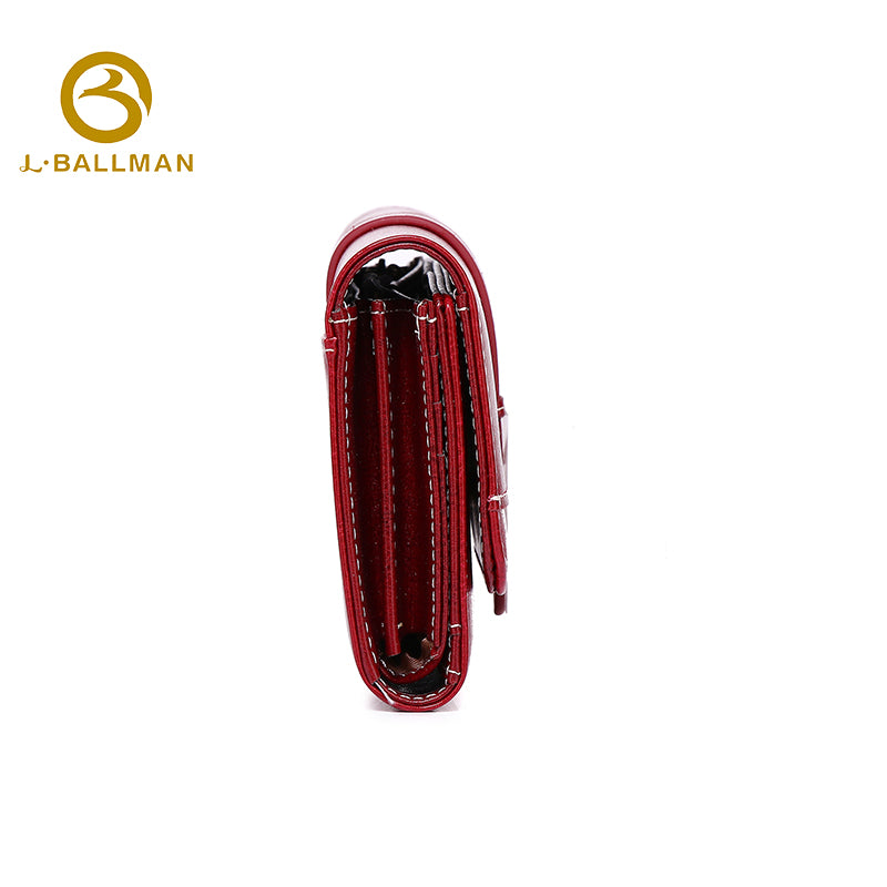 Genuine Leather Oil-Wax Long Wallet, Strap Buckle Closure Contrast Stitch Wavy Flap For Daily Use 23-121# | Custom Logo ODM OEM Wholesale