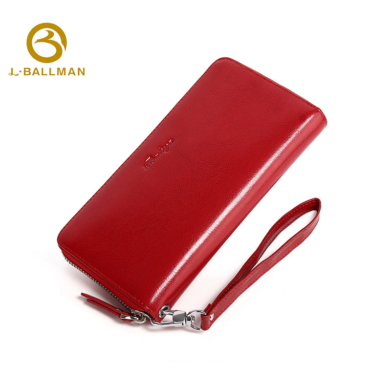 Women Long Genuine Leather Wallet Single Zip Around Large Capacity With Wristlet Strap 1102 Wholesale Custom
