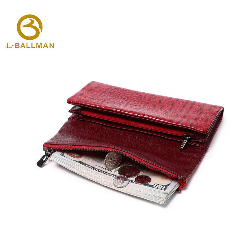 Women Long Patent Leather Wallet Crocodile Embossed Fold Over Front Zip Pocket Multi Card Slots 504 Wholesale Custom
