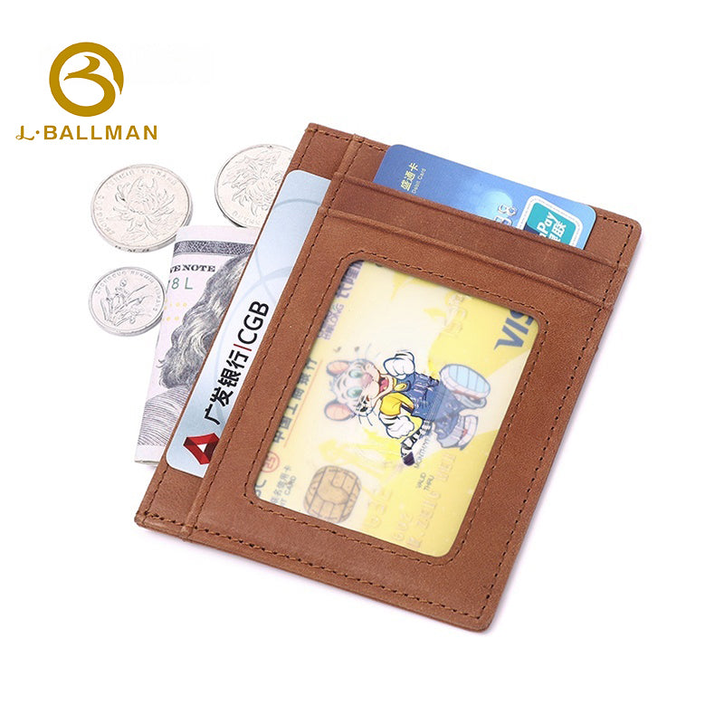 Crazy Horse Leather Slim Card Holder With Clear Id Window And Multi Card Slots For Daily Carry, Wholesale Custom, G026A