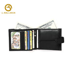 Genuine Leather Men'S Bifold Wallet With Snap Button Closure, Photo Window And Zipper Coin Pocket For Business Daily Use, Wholesale Custom, 26410#