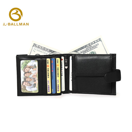 Genuine Leather Men'S Bifold Wallet With Snap Button Closure, Photo Window And Zipper Coin Pocket For Business Daily Use, Wholesale Custom, 26410#