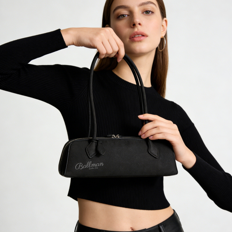 Wholesale Custom Leather Baguette Bag Long Top Handle Zipper Closure Retro Style XK001