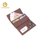 Wholesale Custom leather women long wallet pebbled genuine leather tri-fold multi card slots daily shopping travel purse 116#