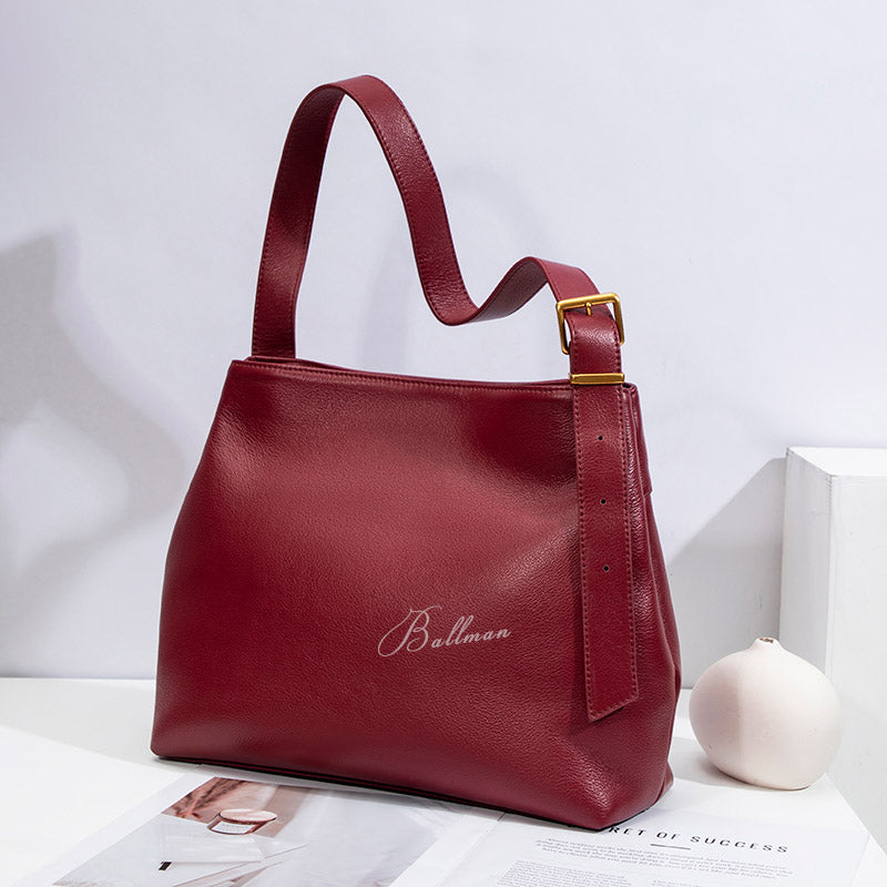 Wholesale Custom Full‑Grain Leather Hobo Bag Soft Slouchy Silhouette Adjustable Buckle Strap Elegant Daily Work Shoulder Bag H98049
