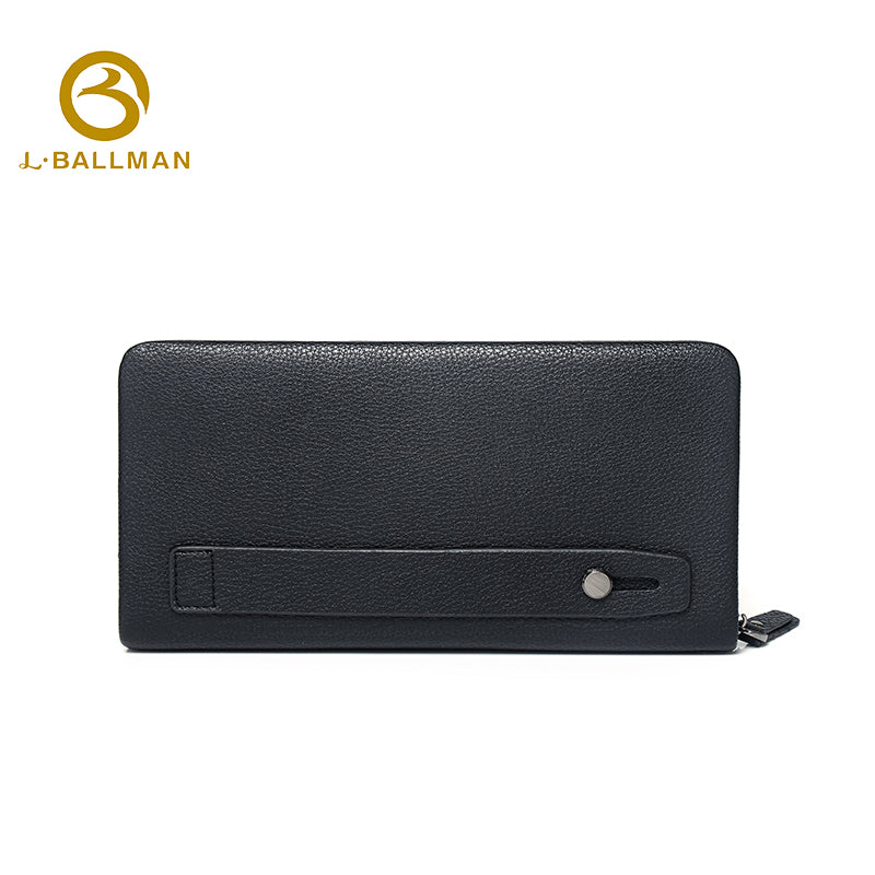 Genuine Leather Full Zip Around Clutch Wallet, Detachable Wrist Strap Embossed Logo Grain Leather For Daily Use 6302 | Custom Logo ODM OEM Wholesale