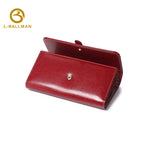 Women Long Genuine Leather Wallet Strap Flap Multi Card Slots Photo ID Window Large Capacity 1600 Wholesale Custom