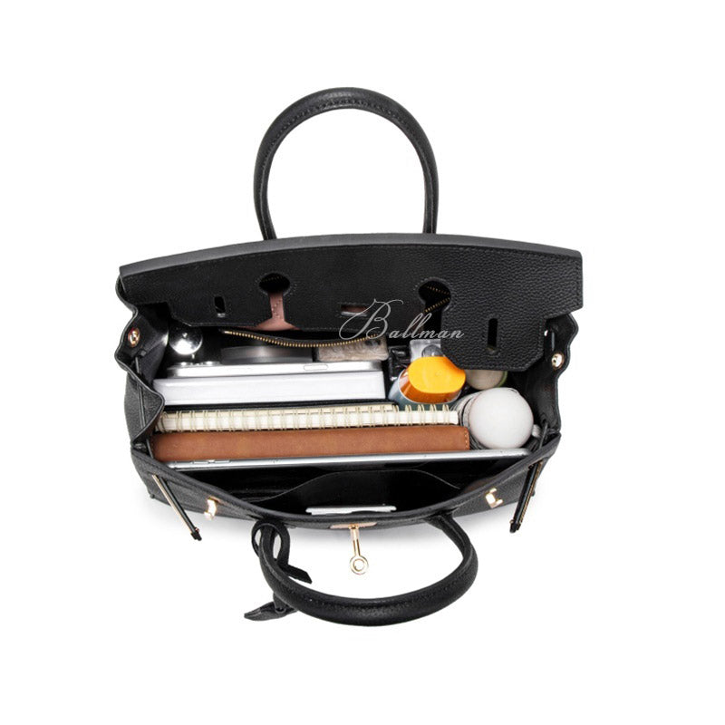 Wholesale Custom Leather Birkin Style Handbag Lock Hardware Top Handle Detachable Shoulder Strap BK001
