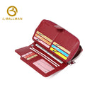 Genuine Leather Women'S Zip Around Wrist Bag With Snap Button Flap, Multi Card Slots And Phone Pocket For Daily Outing, Wholesale Custom, 6343-1