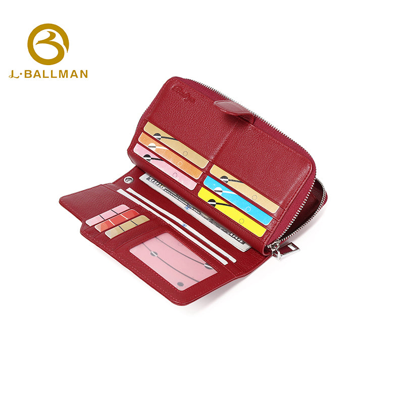 Genuine Leather Women'S Zip Around Wrist Bag With Snap Button Flap, Multi Card Slots And Phone Pocket For Daily Outing, Wholesale Custom, 6343-1