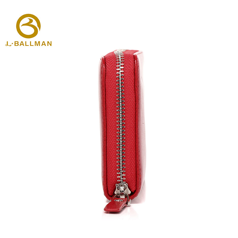 Women Long Genuine Leather Wallet Single Zip Around Large Capacity With Wristlet Strap 1102 Wholesale Custom