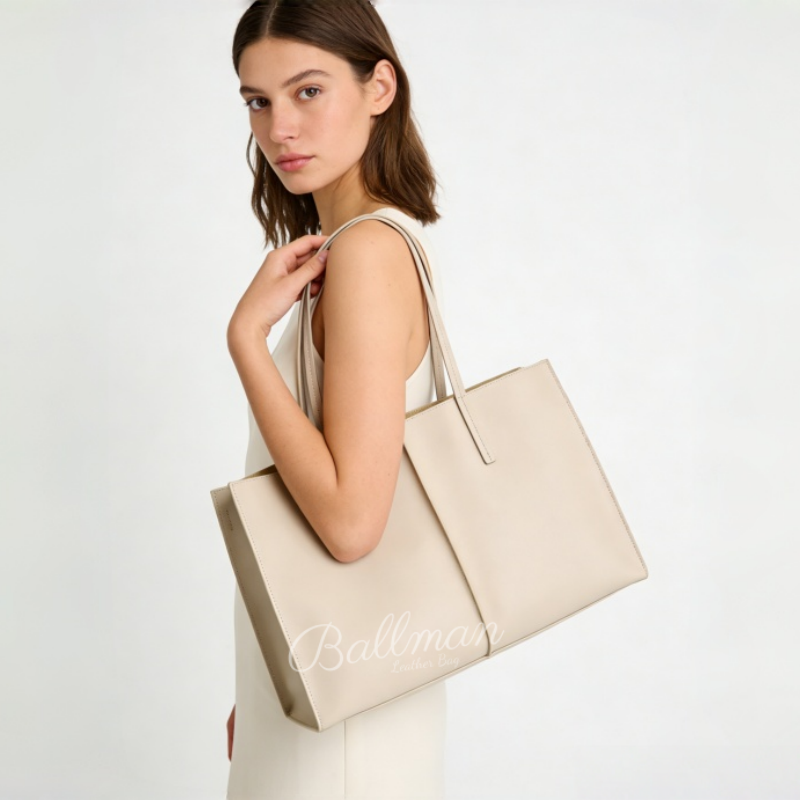 Wholesale Custom Leather Office Tote Bag Large Capacity Open Top Long Shoulder Handles XK006