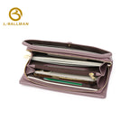 Wholesale Custom leather women long wallet smooth genuine leather multi zipper pockets wristlet phone pocket daily shopping travel purse 506#