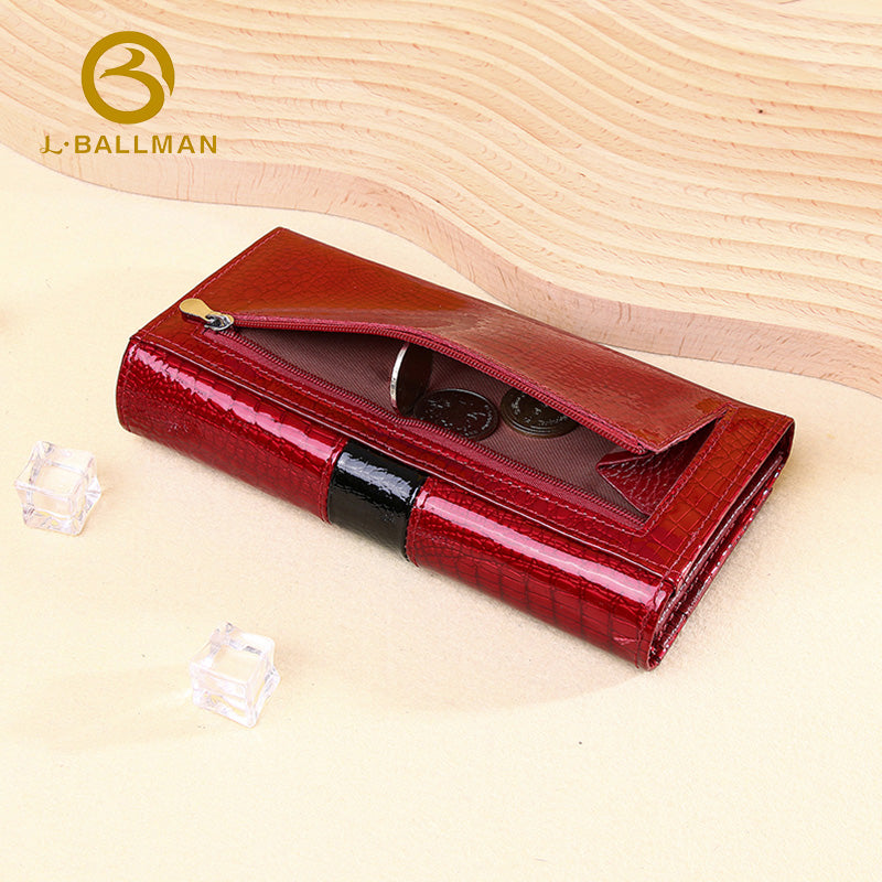 Women Long Patent Leather Wallet Crocodile Embossed Metal Flap Multi Card Slots Zipper Pockets 803# Wholesale Custom