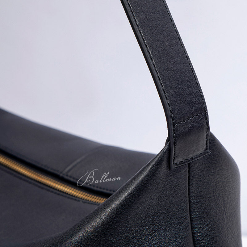 Wholesale Custom Italian Imported Full‑Grain Leather Hobo Bag Soft Slouchy Silhouette Zipper Adjustable Strap Versatile Daily Shoulder Bag H98045
