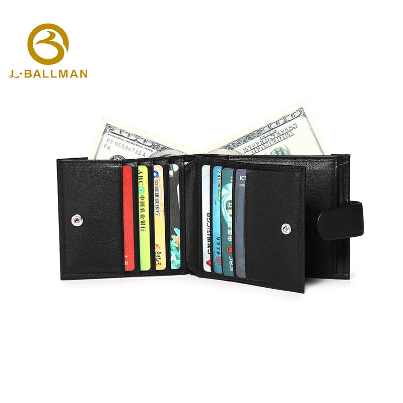 Genuine Leather Men'S Bifold Wallet With Snap Button Closure, Photo Window And Zipper Coin Pocket For Business Daily Use, Wholesale Custom, 26410#