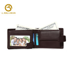 Leather Bifold Wallet with Snap Button Closure Multi Card Slots Bill Compartment ID Window OEM ODM Custom Wholesale Manufacturer 2649#
