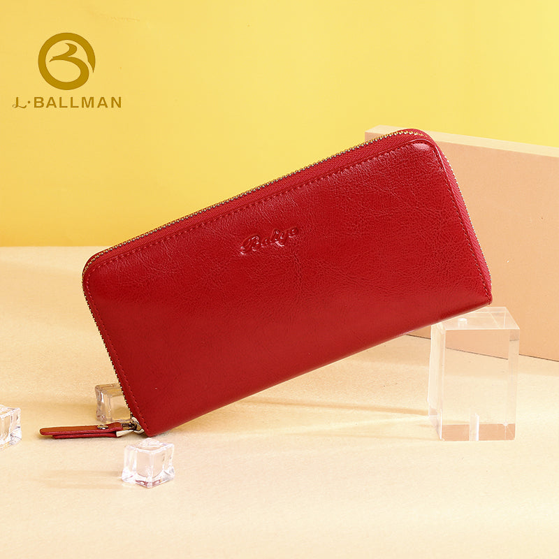 Women Long Genuine Leather Wallet Full Zip Around Multi Compartments Wristlet Strap 1101 Wholesale Custom