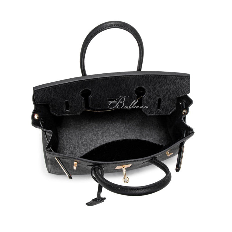 Wholesale Custom Leather Birkin Style Handbag Lock Hardware Top Handle Detachable Shoulder Strap BK001