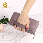 Wholesale Custom leather women long wallet genuine leather zipper around wristlet wallet phone pocket multi card slots daily shopping travel purse 502B