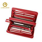Women Long Genuine Leather Wallet Double Zipper Wristlet Multi Card Slots Phone Pocket 505 Wholesale Custom