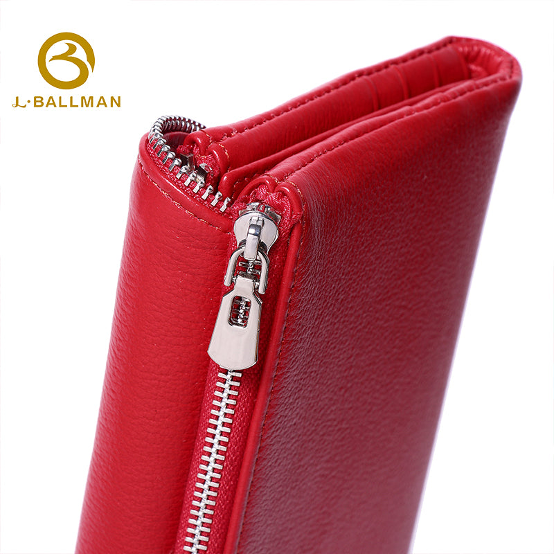 Genuine Leather Long Fold-over Wallet, Curved Edge Decorative Zipper Trim Multi Card Slots For Daily Use 23-0010X | Custom Logo ODM OEM Wholesale