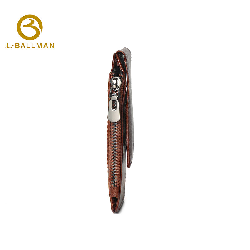 Vegetable Tanned Leather Flip Card Holder with Zipper Coin Pocket Snap Button Multi Card Slots OEM ODM Custom Wholesale Manufacturer 1667#