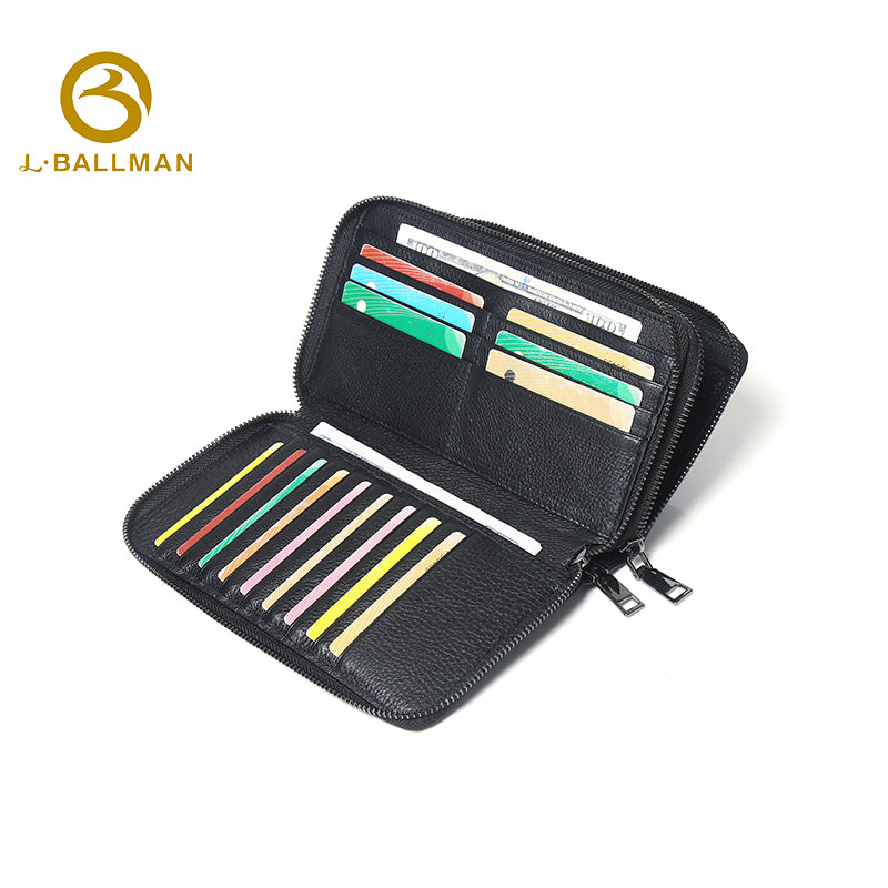 Genuine Leather Men'S Double Zip Around Clutch Bag With Full Page Multi Card Slots And Large Capacity For Business Daily Use, Wholesale Custom, 6309-2#