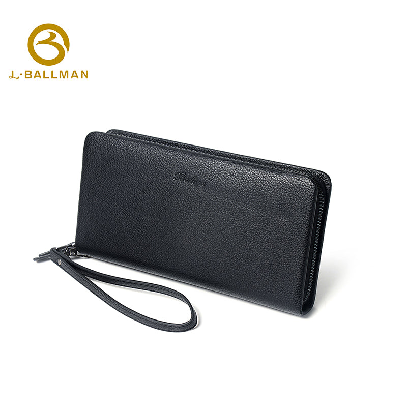 Genuine Leather Full Zip Around Clutch Wallet, Detachable Wrist Strap Embossed Logo Grain Leather For Daily Use 6302 | Custom Logo ODM OEM Wholesale