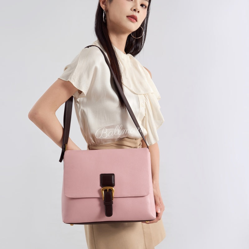 Wholesale Customizable Leather Flap Shoulder Bag Two?Tone Color Vintage Buckle Closure Adjustable Shoulder Strap Office Ladies Handbag H98091
