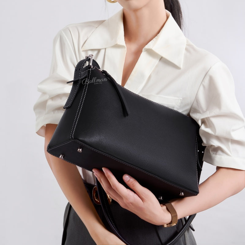 Wholesale Custom Leather Shoulder Bag Contrast Stitching Adjustable Strap Large Capacity H98093
