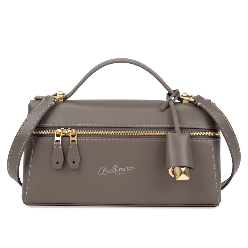 Wholesale Custom Leather Box Handbag Double Zipper Lock Decor Detachable Shoulder Strap XK002
