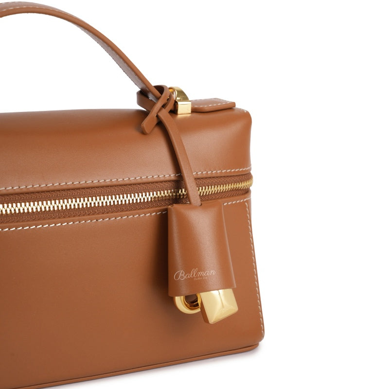 Wholesale Custom Leather Box Handbag Double Zipper Lock Decor Detachable Shoulder Strap XK002
