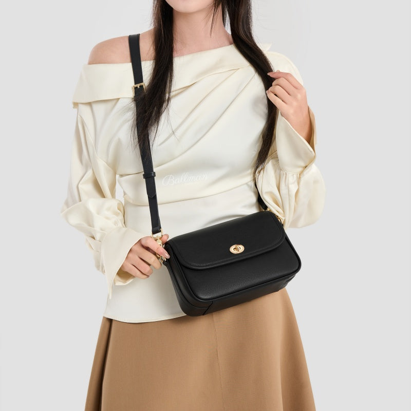 Genuine Leather Flap Crossbody Bag, Detachable Adjustable Strap For Daily Commute & Casual Outing 8108-24# | Custom Logo ODM OEM Wholesale