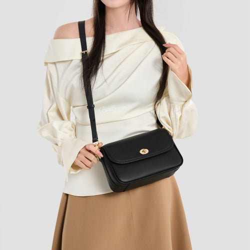 Genuine Leather Flap Crossbody Bag, Detachable Adjustable Strap For Daily Commute & Casual Outing 8108-24# | Custom Logo ODM OEM Wholesale
