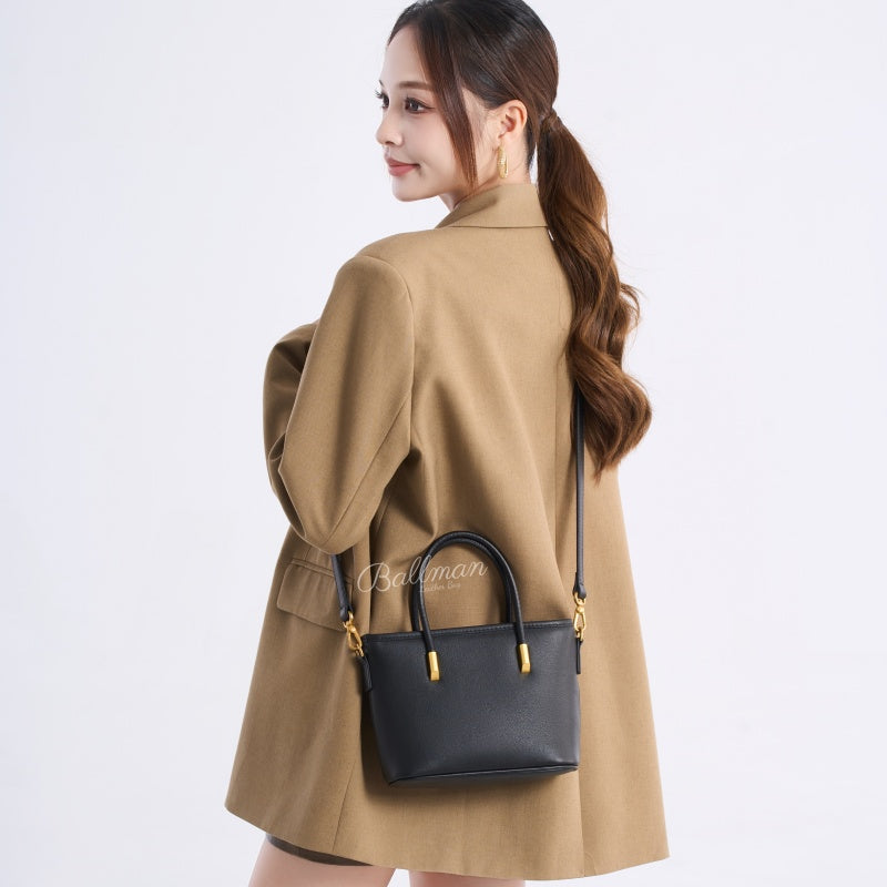 Wholesale Customizable Leather Mini Tote Handbag Dual Top Handles Detachable Crossbody Strap Gold Metal Hardware H98082