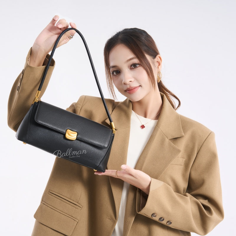 Wholesale Customizable Leather Flap Shoulder Bag Retro Gold Hardware Turn?Lock Closure Slim Underarm Handbag H98081